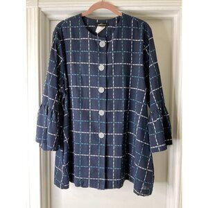 Yushi Women's Lagenlook Jacket Button Accent Eclectic Bell Sleeve Size XL